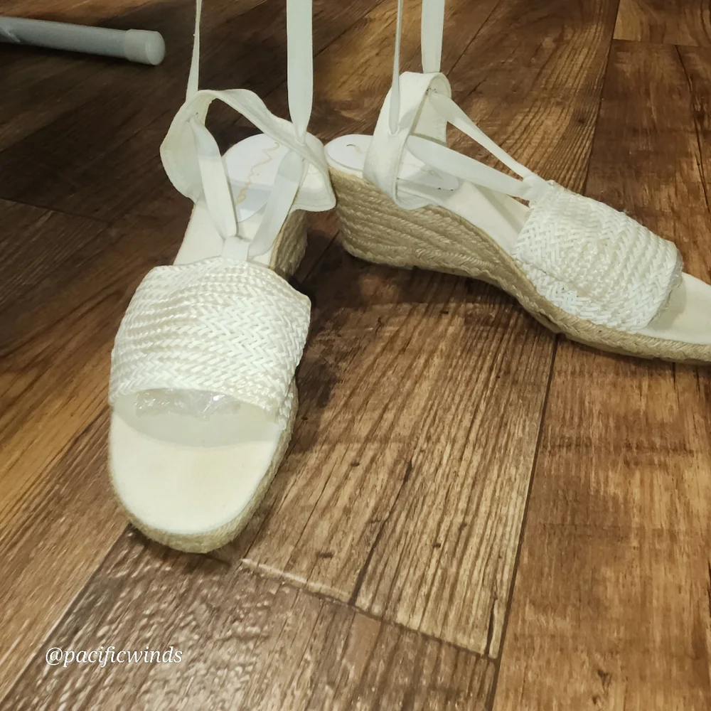 NINA ESPADRILLE SNAKE BRAID JUTE WEDGES!  NATURAL   ECRU